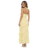 Ruffled Maxi Dress with V-Neck and Spaghetti Straps in Polyester
