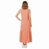 Women's Sleeveless Cotton and Linen Midi Dress, V-Neck, A-Line Fit with Pockets
