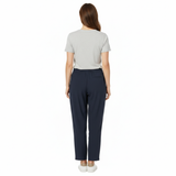 High-Waisted Ankle-Length Wide-Leg Trousers in Linen Blend with Elastic Waist for Women