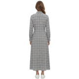 Checked Maxi Dress with Button Front and Long Sleeves for Women