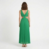 Pleated Maxi Dress with V-Neck, Side Cut-Outs and Open Back