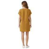 Short Linen Dress with V-Neck and Short Cuffed Sleeves