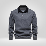 Men's Long-Sleeve Polo Shirt – with White Collar – Casual & Elegant