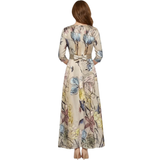 V-Neck Floral Maxi Dress with Long Sleeves and Flowing Cut