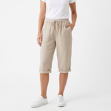 Cotton and Linen Shorts with Elastic Waist and Pockets for Women