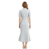 Flared Short-Sleeved Maxi Dress with Button Front for Women