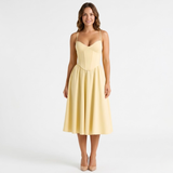 Structured Bustier A-Line Midi Dress with Thin Straps for Women