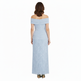 Lace Off-the-Shoulder Evening Maxi Dress with Waist Bow