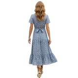Floral Cotton Maxi Dress with V-Neck and Front Buttons for Women