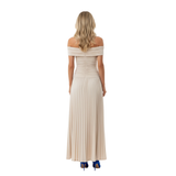 Pleated Off-the-Shoulder Maxi Dress with Open Back for Women
