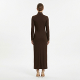 Fitted Maxi Dress with High Neck, Gathered Detail and Side Slit
