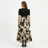 A-Line Floral Maxi Dress with Belt and Puff Sleeves