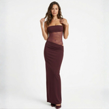 Women's Fitted Lace Bustier Evening Maxi Dress with Straps