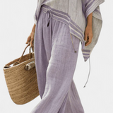 Serenella - Off-the-Shoulder Top and Striped Wide-Leg Trousers