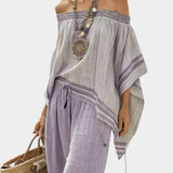 Serenella - Off-the-Shoulder Top and Striped Wide-Leg Trousers