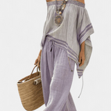 Serenella - Off-the-Shoulder Top and Striped Wide-Leg Trousers