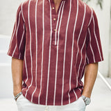 Samuel | Short-Sleeve Summer Henley Shirt with Striped Pattern