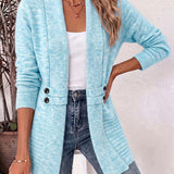 Nova | Ribbed Knit Cardigan with Button Tab in Aqua