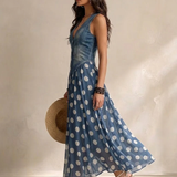 Adeline | Long Polka Dot Denim Dress