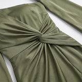 One-Shoulder Satin Maxi Dress with Draped Bow and Side Slit