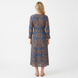 Long-Sleeved Midi Dress with Front Bow and Print for Women