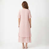 Relaxed Short-Sleeved Layered Midi Dress for Women
