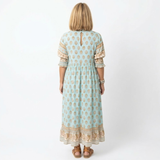 Boho Midi Dress for Women with Floral Print, V-Neck and Lantern Sleeves