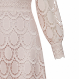 Openwork Lace Maxi Dress with Puff Sleeves and High Neck