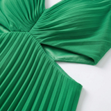 Pleated Maxi Dress with V-Neck, Side Cut-Outs and Open Back