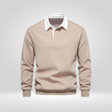 Men's Long-Sleeve Polo Shirt – with White Collar – Casual & Elegant