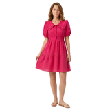 Checked Maxi Dress with Peter Pan Collar and Puff Sleeves for Women