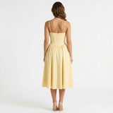 Structured Bustier A-Line Midi Dress with Thin Straps for Women