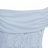 Off-the-Shoulder Lace Evening Maxi Dress with Draped Waist