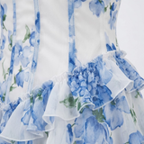 Floral Maxi Dress with Ruffles, Corset Bustier and Thin Straps
