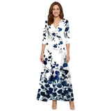V-Neck Floral Maxi Dress with Long Sleeves and Flowing Cut