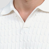 White Knitted Polo with Textured Pattern