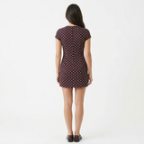 Women's Polka Dot Short Dress with Off-the-Shoulder Neckline and Front Lace-Up