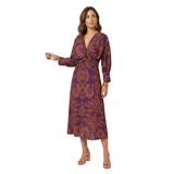 Maxi Dress with V-Neck, Baroque Print and Knotted Front Detail