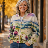Zelda | Zip-Up Cardigan, Scottish Thistle Landscape
