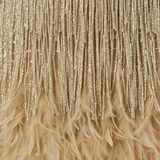 Sequin and Feather Party Dress with V-Neckline and Thin Straps