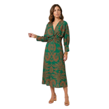 Maxi Dress with V-Neck, Baroque Print and Knotted Front Detail