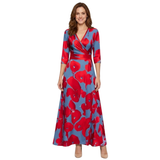 V-Neck Floral Maxi Dress with Long Sleeves and Flowing Cut