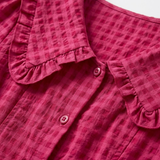 Checked Maxi Dress with Peter Pan Collar and Puff Sleeves for Women