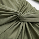 One-Shoulder Satin Maxi Dress with Draped Bow and Side Slit