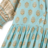 Boho Midi Dress for Women with Floral Print, V-Neck and Lantern Sleeves