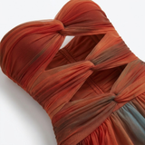 Flared Off-the-Shoulder Maxi Dress with Cut-Out Details and Ombré Print