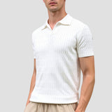 White Knitted Polo with Textured Pattern