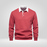 Men's Long-Sleeve Polo Shirt – with White Collar – Casual & Elegant