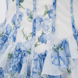 Floral Maxi Dress with Ruffles, Corset Bustier and Thin Straps