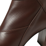Women's Soft Leather Boots with Thick Square Heel and Side Zip